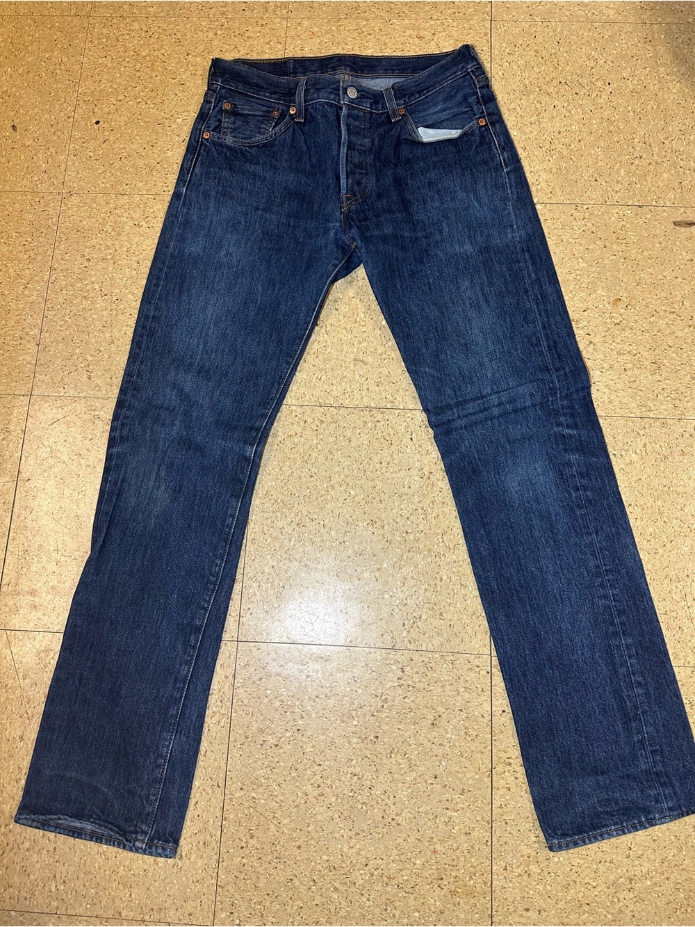 VTG Levi Mens 501 Straight Button Fly Blue Denim Jeans Extra Tab 30x32‎
